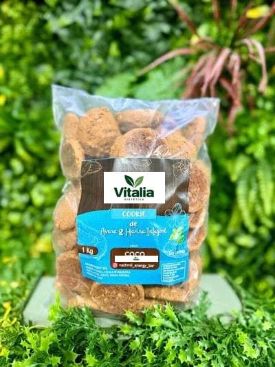 Cookie de harina integral y avena sabor coco endulzada con miel y stevia