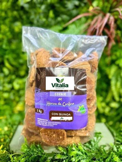 Cookie de harina de centeno con quinoa pop de arándanos endulzada con miel y stevia